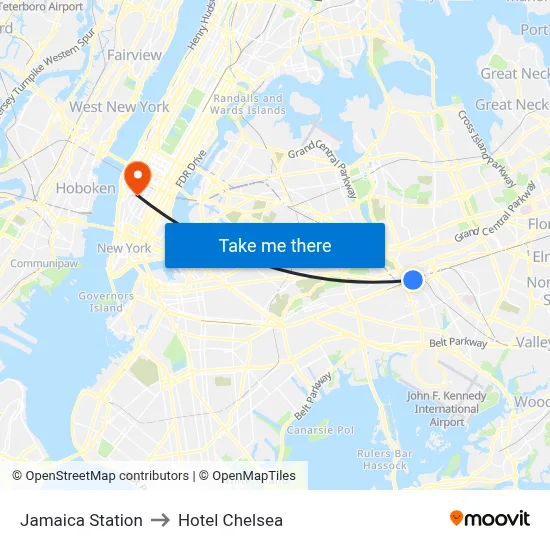 Jamaica Station to Hotel Chelsea map