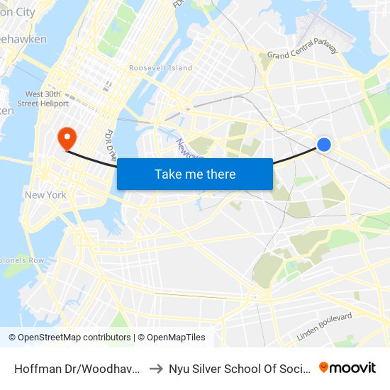 Hoffman Dr/Woodhaven Blvd to Nyu Silver School Of Social Work map