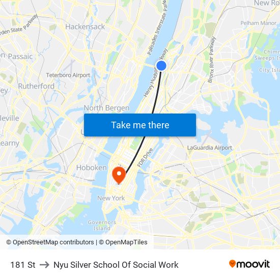 181 St to Nyu Silver School Of Social Work map