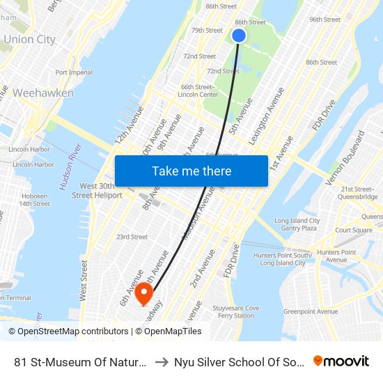 81 St-Museum Of Natural History to Nyu Silver School Of Social Work map