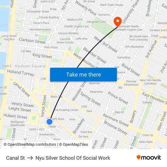 Canal St to Nyu Silver School Of Social Work map