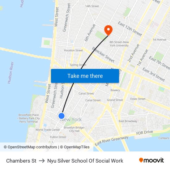 Chambers St to Nyu Silver School Of Social Work map