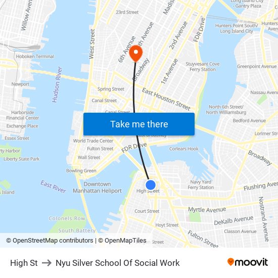 High St to Nyu Silver School Of Social Work map