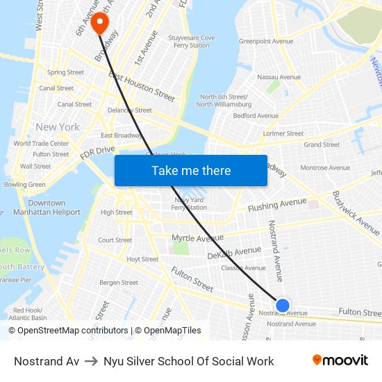 Nostrand Av to Nyu Silver School Of Social Work map