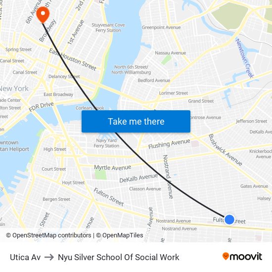 Utica Av to Nyu Silver School Of Social Work map