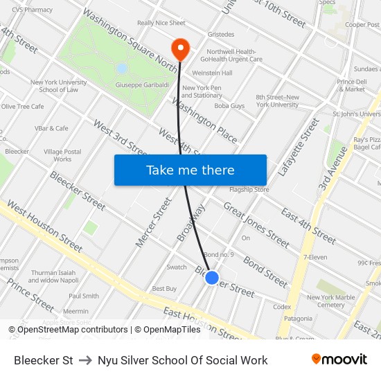 Bleecker St to Nyu Silver School Of Social Work map