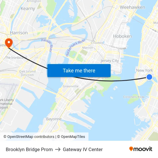 Brooklyn Bridge Prom to Gateway IV Center map