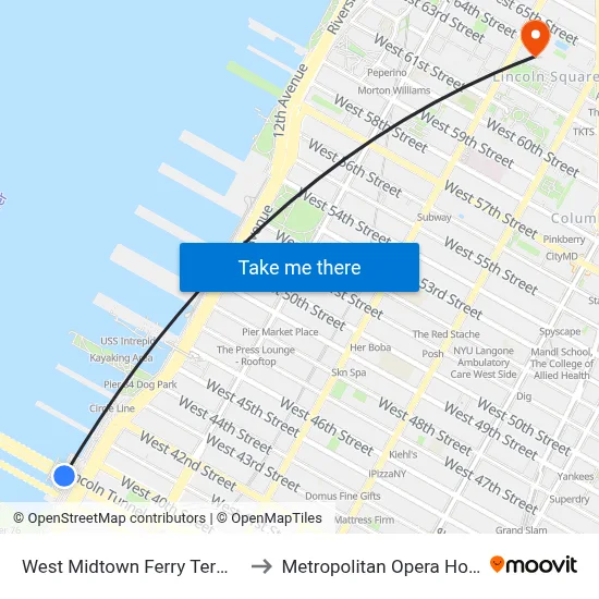 West Midtown Ferry Terminal to Metropolitan Opera House map