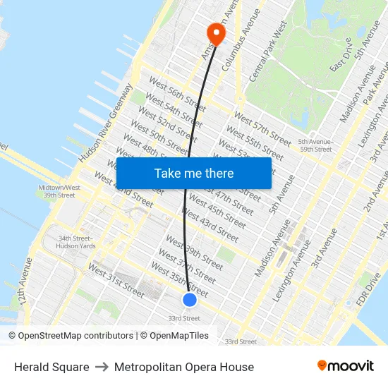 Herald Square to Metropolitan Opera House map