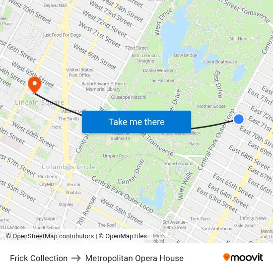 Frick Collection to Metropolitan Opera House map