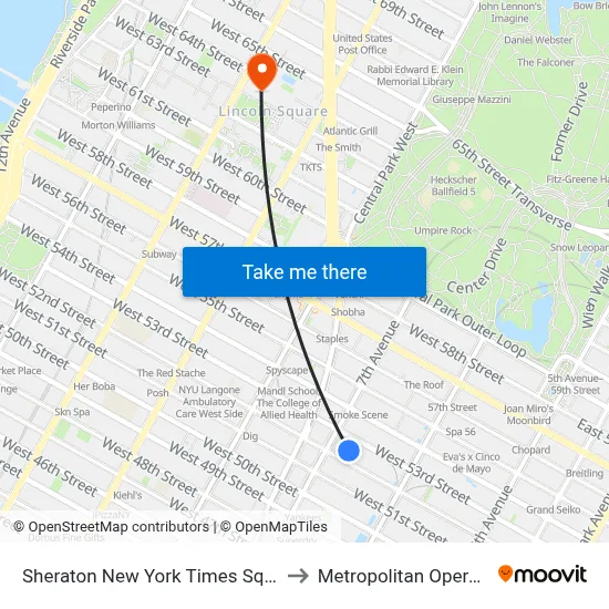 Sheraton New York Times Square Hotel to Metropolitan Opera House map