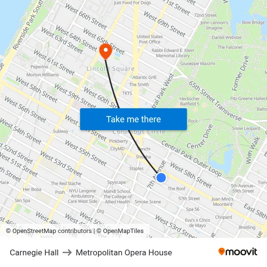 Carnegie Hall to Metropolitan Opera House map
