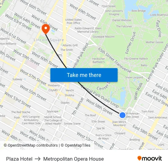 Plaza Hotel to Metropolitan Opera House map