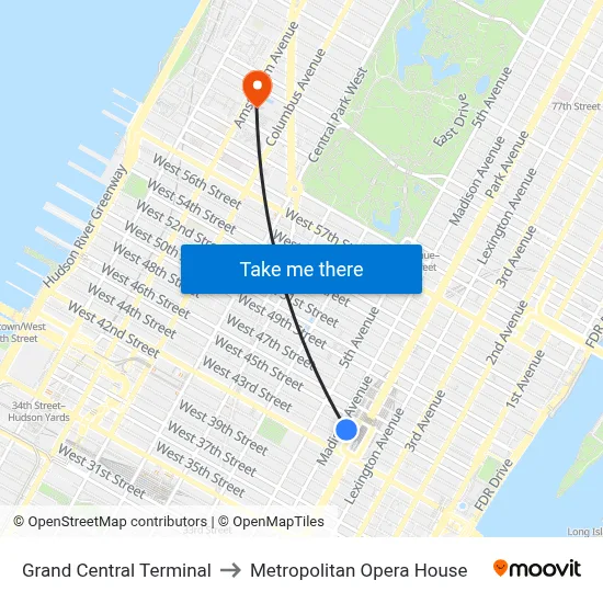 Grand Central Terminal to Metropolitan Opera House map