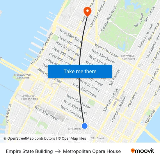 Empire State Building to Metropolitan Opera House map