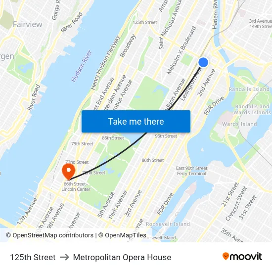 125th Street to Metropolitan Opera House map