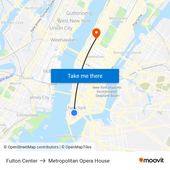 Fulton Center to Metropolitan Opera House map