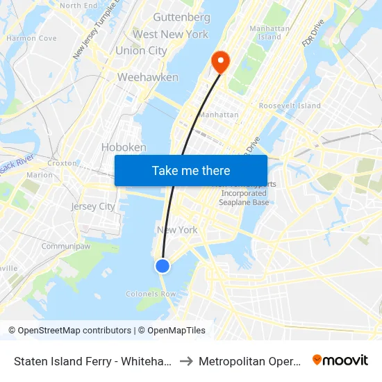 Staten Island Ferry - Whitehall Terminal to Metropolitan Opera House map