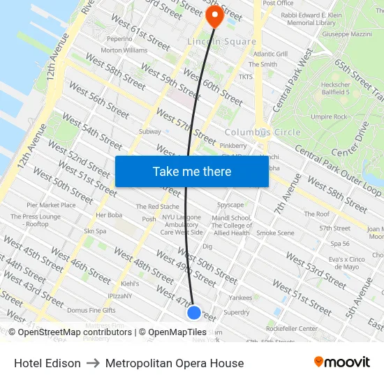 Hotel Edison to Metropolitan Opera House map