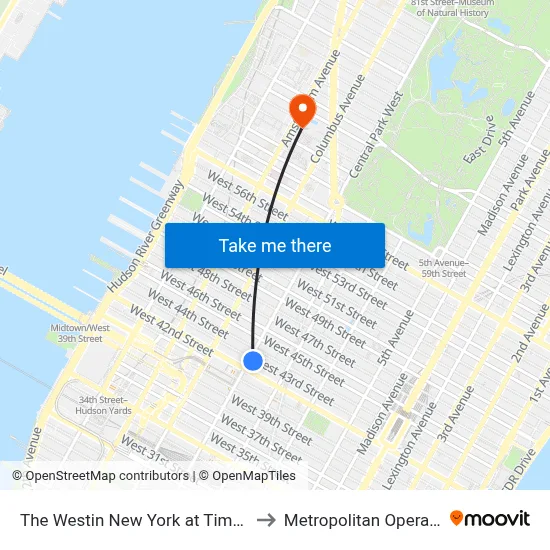 The Westin New York at Times Square to Metropolitan Opera House map