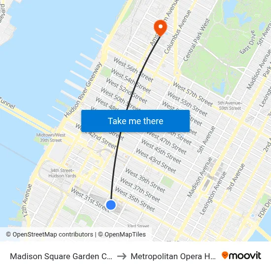 Madison Square Garden Center to Metropolitan Opera House map