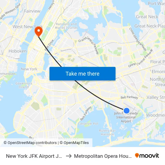 New York JFK Airport JFK to Metropolitan Opera House map