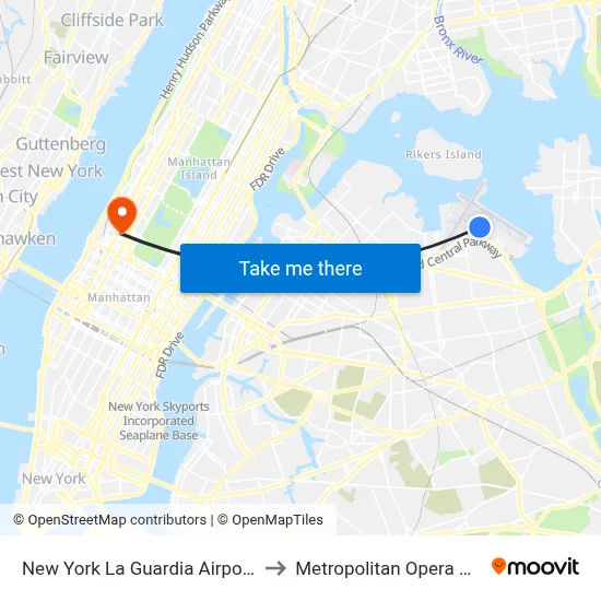New York La Guardia Airport LGA to Metropolitan Opera House map