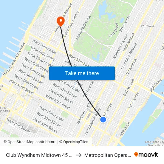 Club Wyndham Midtown 45 New York to Metropolitan Opera House map