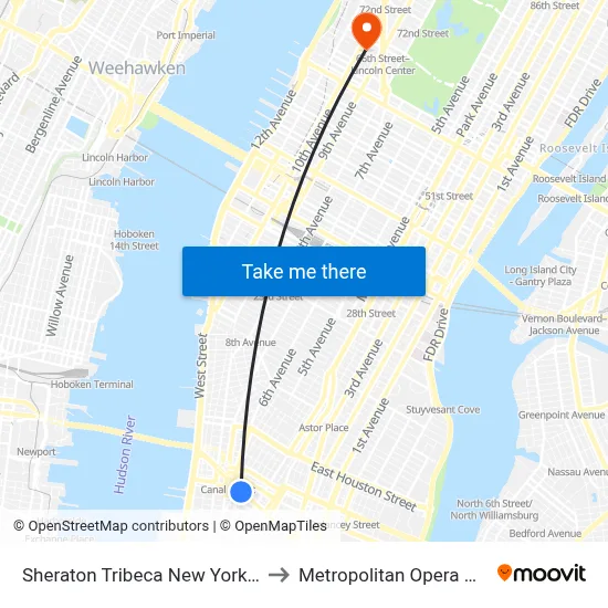 Sheraton Tribeca New York Hotel to Metropolitan Opera House map