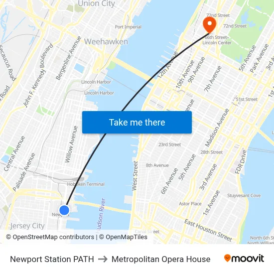 Newport Station PATH to Metropolitan Opera House map