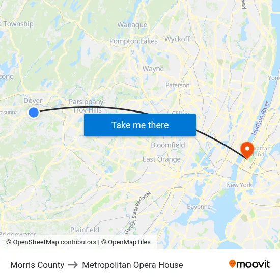 Morris County to Metropolitan Opera House map