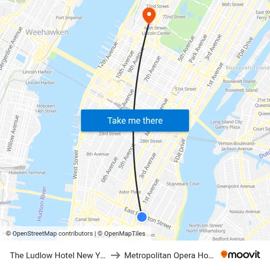 The Ludlow Hotel New York to Metropolitan Opera House map