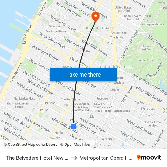 The Belvedere Hotel New York to Metropolitan Opera House map