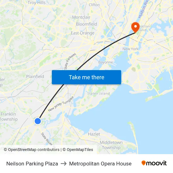 Neilson Parking Plaza to Metropolitan Opera House map