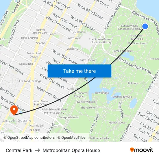 Central Park to Metropolitan Opera House map