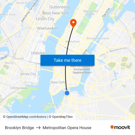Brooklyn Bridge to Metropolitan Opera House map