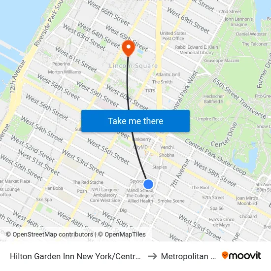 Hilton Garden Inn New York/Central Park South-Midtown West to Metropolitan Opera House map
