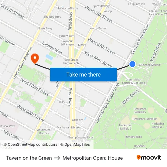 Tavern on the Green to Metropolitan Opera House map