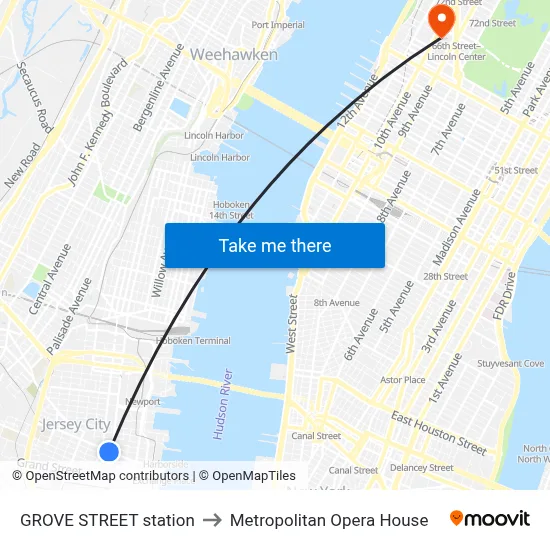 GROVE STREET station to Metropolitan Opera House map
