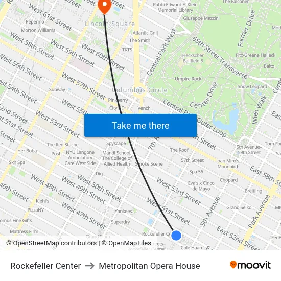 Rockefeller Center to Metropolitan Opera House map