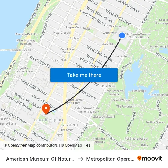 American Museum Of Natural History to Metropolitan Opera House map