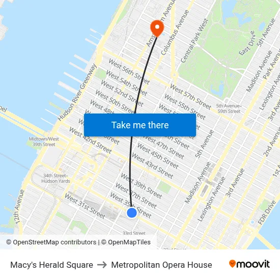 Macy's Herald Square to Metropolitan Opera House map