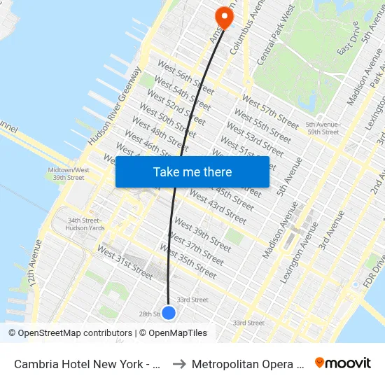 Cambria Hotel New York - Chelsea, 123 W 28th St to Metropolitan Opera House map