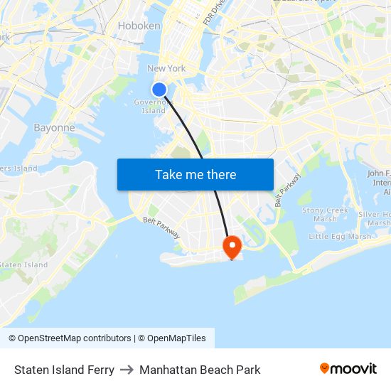 Staten Island Ferry to Manhattan Beach Park map