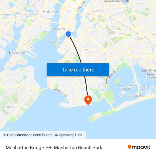Manhattan Bridge to Manhattan Beach Park map