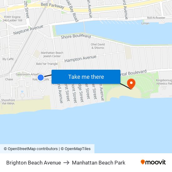 Brighton Beach Avenue to Manhattan Beach Park map