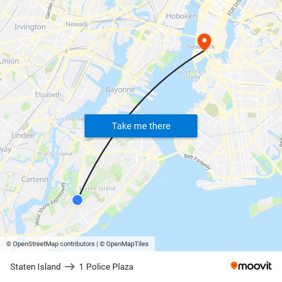 Staten Island to 1 Police Plaza map