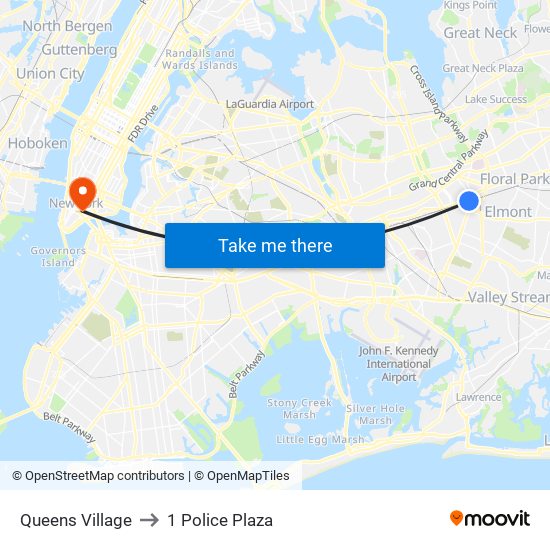 Queens Village to 1 Police Plaza map