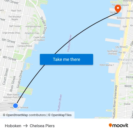 Hoboken to Chelsea Piers map