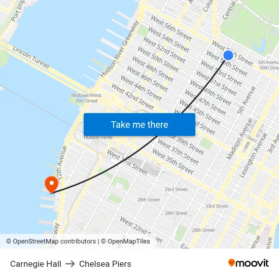 Carnegie Hall to Chelsea Piers map